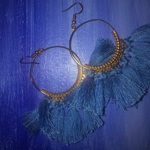 Blue tassel gold hoops